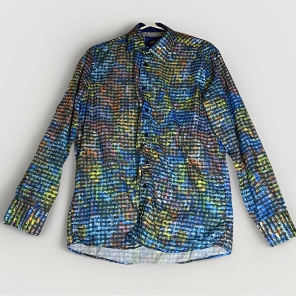 Franco Negretti‎ Shirt Men's Multicolor Abstract Boho Rainbow Festive Summer S